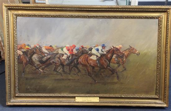 § Peter Biegel (1913-1988) The Cambridgeshire 1949 - Three furlongs to go! 20 x 36in.